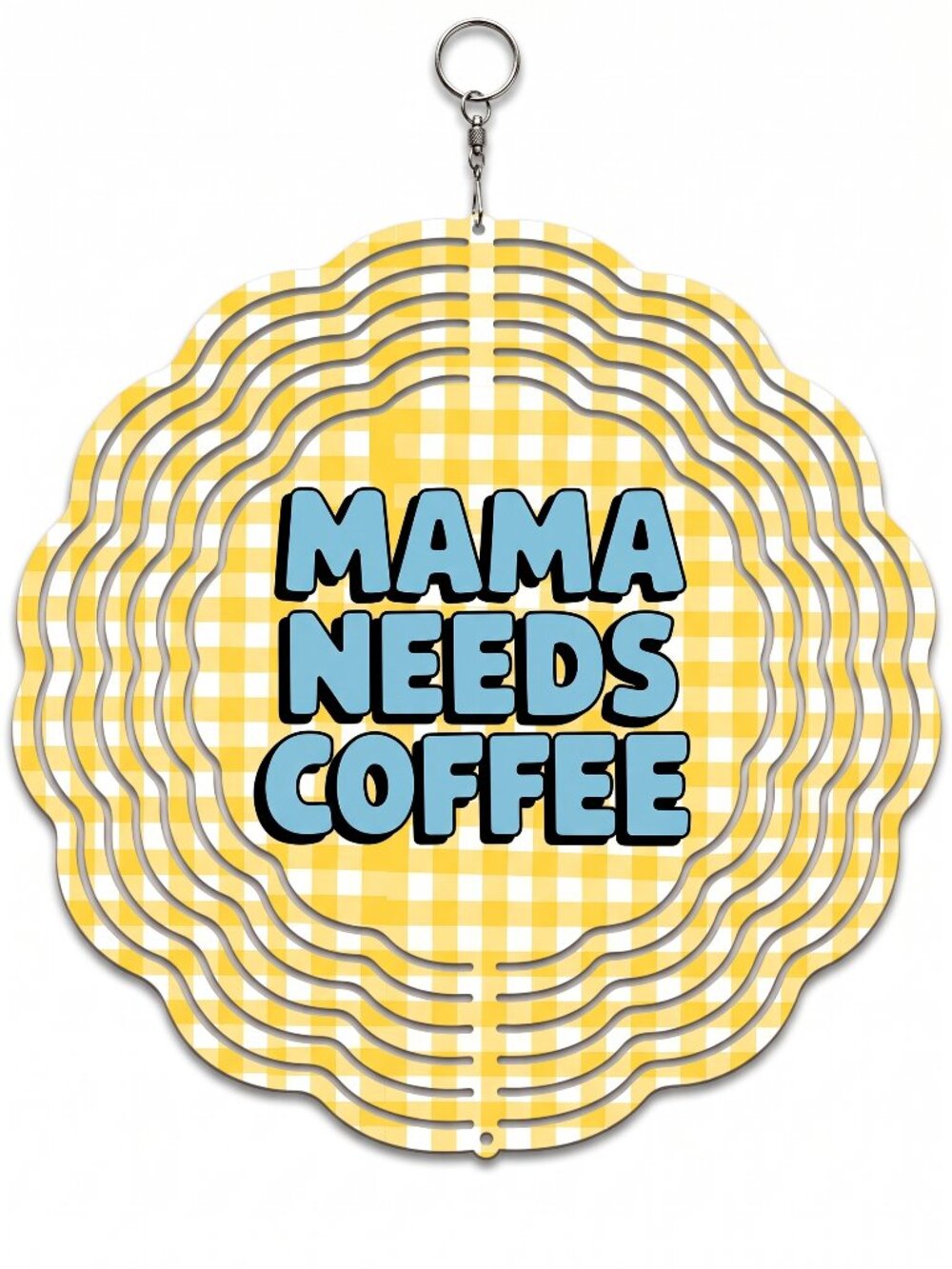 10" Mama Needs Coffee Kinetic Wind Spinner - Yellow Metal Hanging Yard Decor